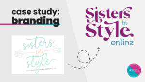 Image description: Light gray split gradient background showing the original and new logos for Sisters in Style Online.