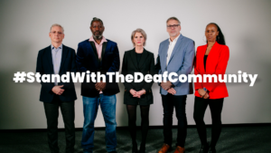 Group shot of five actors n the documentary film for the #StandWithTheDeafCommunity campaign.