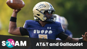 AT&T 5G helmet on a Gallaudet University football player.