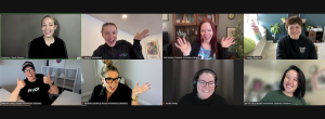 Image Description: A screenshot of the dozanü team in a virtual meeting, smiling and posing with excitement in each of their video frames.